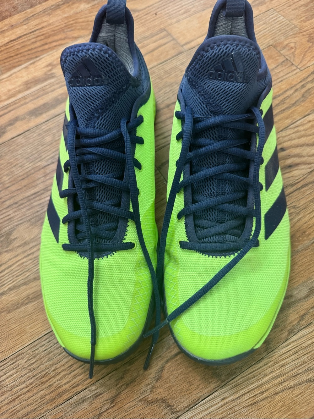 adidas Bright Green Athletic Tennis Shoes with Blue Stripes - Picture 2 of 7